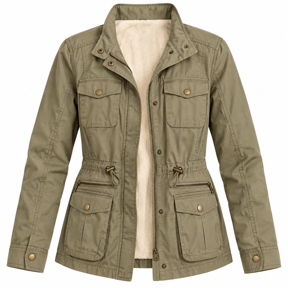 L.L.Bean Women’s Small Olive Utility Field Jacket Sherpa Fleece Lined Cargo